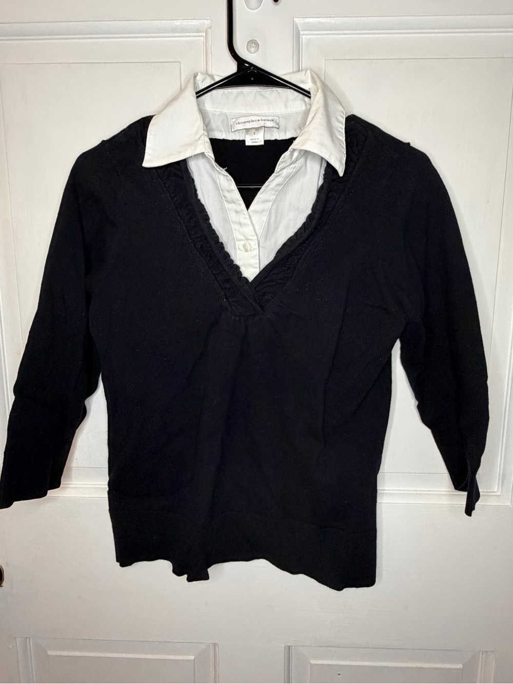 Christopher & Banks Women’s S Black Knit Pullover Sweater Collared Neck 3/4
